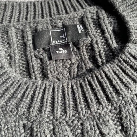 Fisherman Cable Long-Sleeve Crewneck Sweater DEEP STEEL GRAY, Unisex, Size XL - Picture 4 of 8